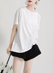 Women Irregular Pullover Loose Round Neck T-Shirt