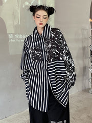 Loose Striped Printed Long Sleeve Blouses