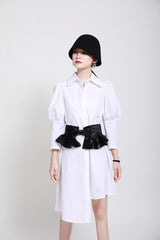 Women Solid Color Lapel Casual Dress