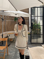 Casual Solid Color Short Blazer And Mini Dress Suit