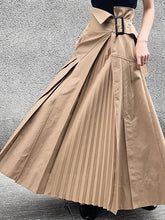 High-Waist Pleated Lace-Up Skirt A-Line Long Skirt