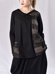 Women Loose Striped Casual Long Sleeve Bottoming Shirt