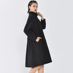 Stand-Up Collar Single-Breasted Plus Size Shirt Dress Midi Dress