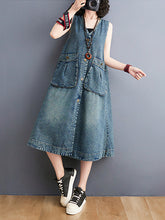 Vintage V-Neck Sleeveless Denim Vest Dress