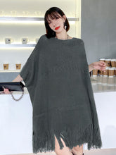 Irregular Fringed Bat Sleeve Loose Casual Sweater Dress