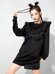 Loose Splicing Solid Color Mini Dress