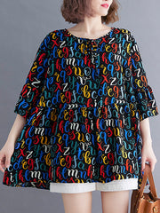 Letter Print Round Neck Short Sleeve Casual Shirt