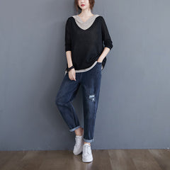 Women Color Matching Hooded Sweater