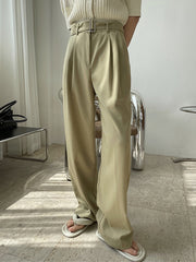 Women Solid Color High Waist Loose Straight Leg Casual Pants