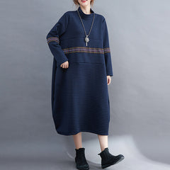 Large Size High Neck Loose Casual Midi Dress
