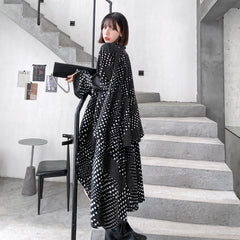 Polka Dot Loose Flared Sleeve Irregular Shirt Dress