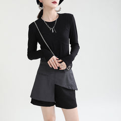 Round Neck Fake Two-Piece Long Sleeve T-Shirt Top