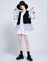 Two-Pieces Lace Crochet Panel Ruffle Falbala Waistcoat &Inner Dress