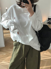 Loose Embroidered Long Sleeve Round-Neck T-Shirt