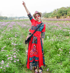 Ethnic Embroidered Shirt With Elastic Waist Tassel Skirt Suit