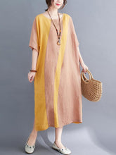 Loose Color Matching Split-Joint Midi Dress