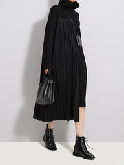 Cropped High-Neck Split-Joint Knitting Midi Dress