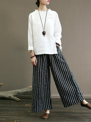 Linen Striped  Wide Leg Pants