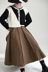 Original Design Solid A-Line High-Waist Skirt