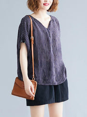 Loose Striped V-Neck Light T-Shirt