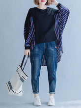 Loose Striped False-two Batwing Sweatshirt