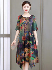 Loose Flower Printed National Dress