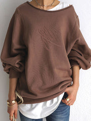 Casual Solid Color Roll-Up Collar Sweatshirt