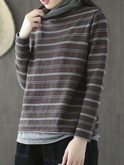 Striped High Neck False Two Knitting Sweater