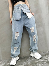 High Waiste Hole Straight Wide Leg Casual Pants