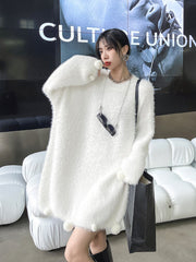 Urban Loose Solid Color Fleece Midi Dress