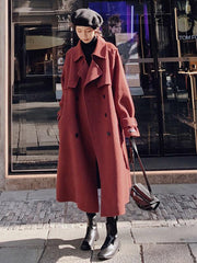 Solid Color Loose Wool Lapel Long Coat