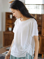 Original Solid Pleats Drawstring Elasticity T-Shitrs