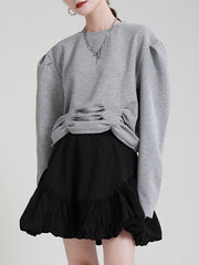 Women's Pleated Long Sleeve Loose Sweatshirt