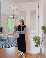 Loose Plus Size Contrast Color Hooded Midi Dress