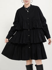 Women Stitching Lapel Long Sleeve Dress