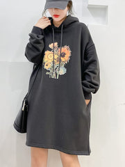 Hooded Simple Print Loose Sweatshirt