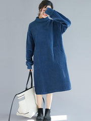 Loose Washing Corduroy Thicken Midi Dress