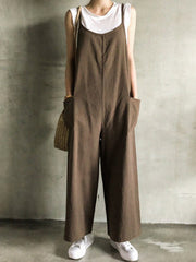 Solid Simple Casual Wide-jeg Jumpsuit