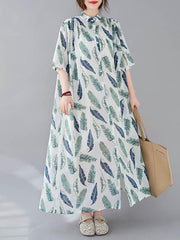 Original Printed Lapel Short Sleeve Shirt Dress