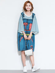 Loose False-Two Print T-Shirt Dress