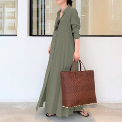 Loose Lapel Collar Long Sleeve Maxi Dress