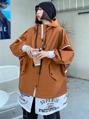 Loose Hooded Fake Two Outwear