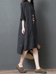 Casual Striped Cotton Long Shirt Dress