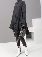 Plain Pleated Cropped Shirt Dress