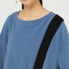 Women Retro Irregular Stitching Round Neck Top