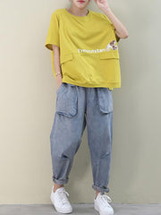 Artistic Cartoon&Letter Print T-Shirts