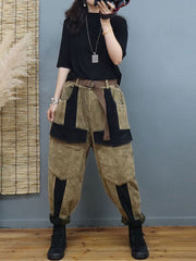 Loose Color-Block Corduroy Pants