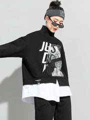 Casual Printed Splicing Fake Two Pieces Sweatshirt