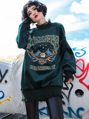 Loose Printed Fringed Sweatshirt