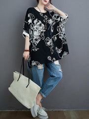 Plus Size Loose Print Chiffon T-Shirt